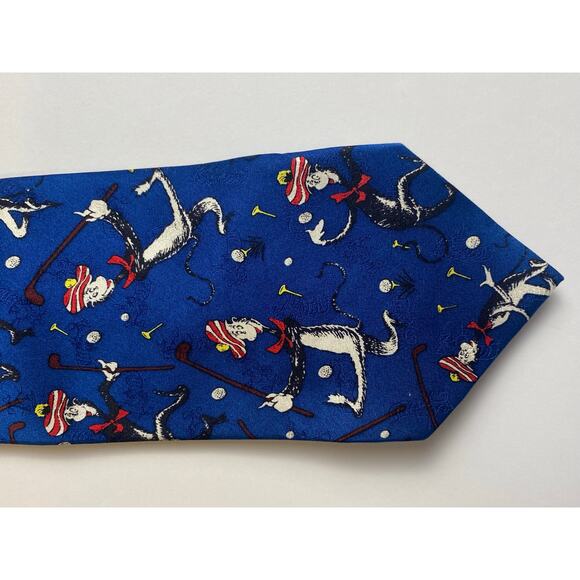 Dr. Seuss The Cat in the Hat Blue Golf Tie 100% Silk Vintage Circa 1994 - Picture 11 of 12